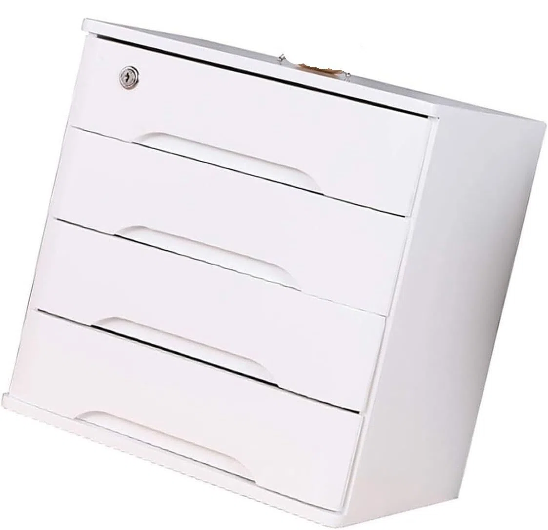 Organizador de Escritorio de Madera con Cerradura y cajones, Caja de Almacenamiento de Recibos A4 para Suministros de Oficina en casa, 4 Capas.