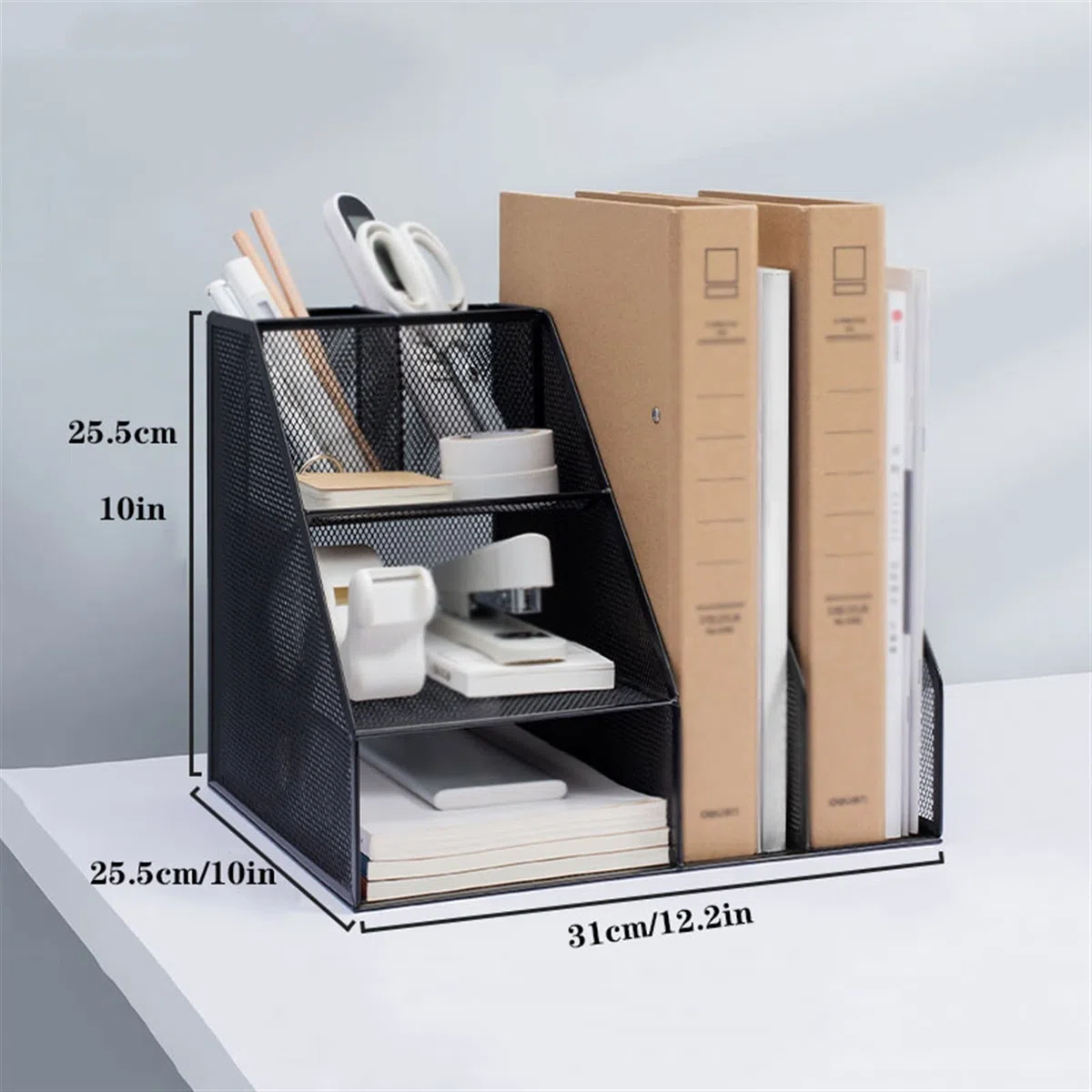 File Rack Estante de Metal, Marco de Archivos Multicapa, Ordenador de estantería de Escritorio, Organizador de Escritorio de Malla con 6 Compartimentos Office File Organizer Shelf