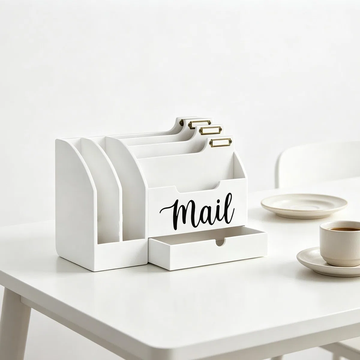 Organizador de de Escritorio con Múltiples Compartimentos, Soporte de Cartas de Madera, Cajón Clasificador de Archivos para Una Organización Ef, Blanco