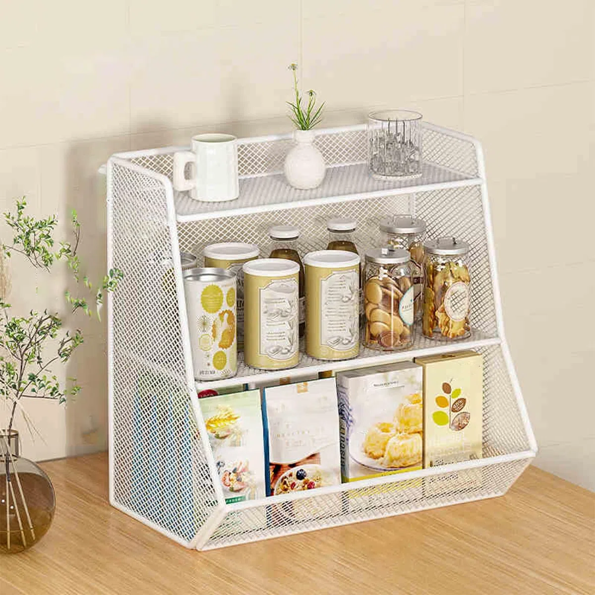 Organizador Escritorio Versátil y Opciones de Almacenamiento, Multifuncionales Malla Organizador Estacionario(White,50x40cm/19.7x15.7in)