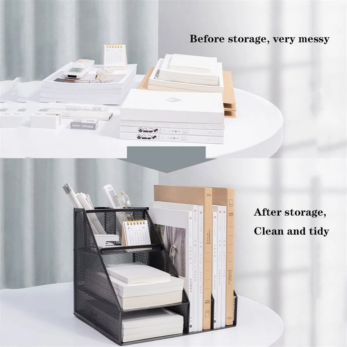 File Rack Estante de Metal, Marco de Archivos Multicapa, Ordenador de estantería de Escritorio, Organizador de Escritorio de Malla con 6 Compartimentos Office File Organizer Shelf