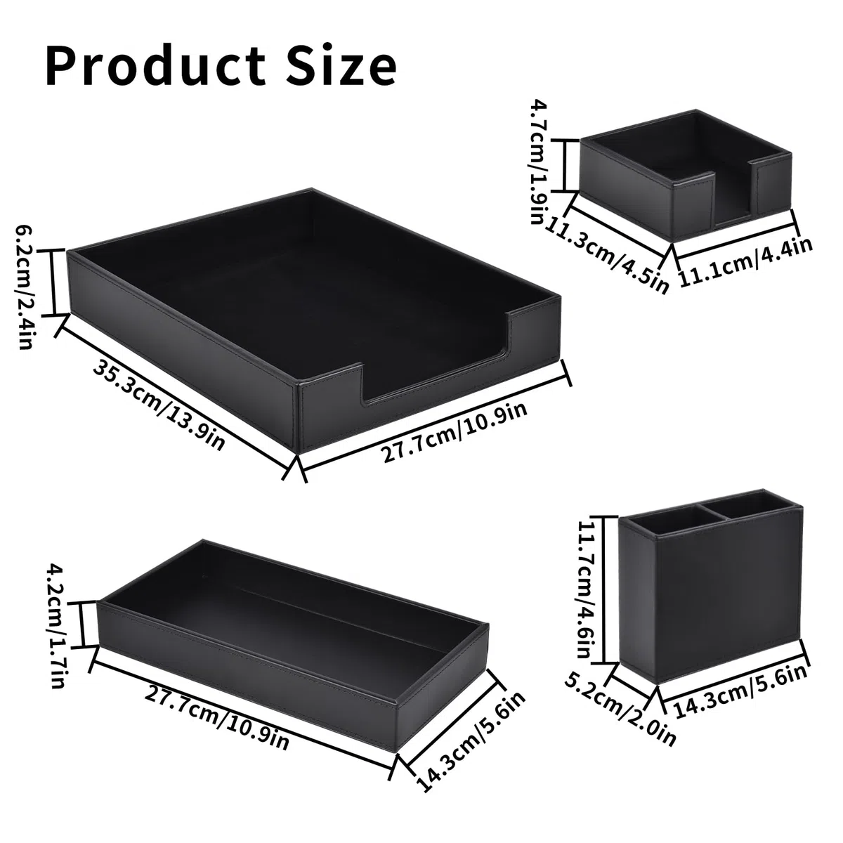 Juego de 4 piezas de cuero para suministros de oficina/organizador de escritorio para bandeja de papel de carta, soporte para notas adhesivas, taza para bolígrafos, bandeja apilable para
