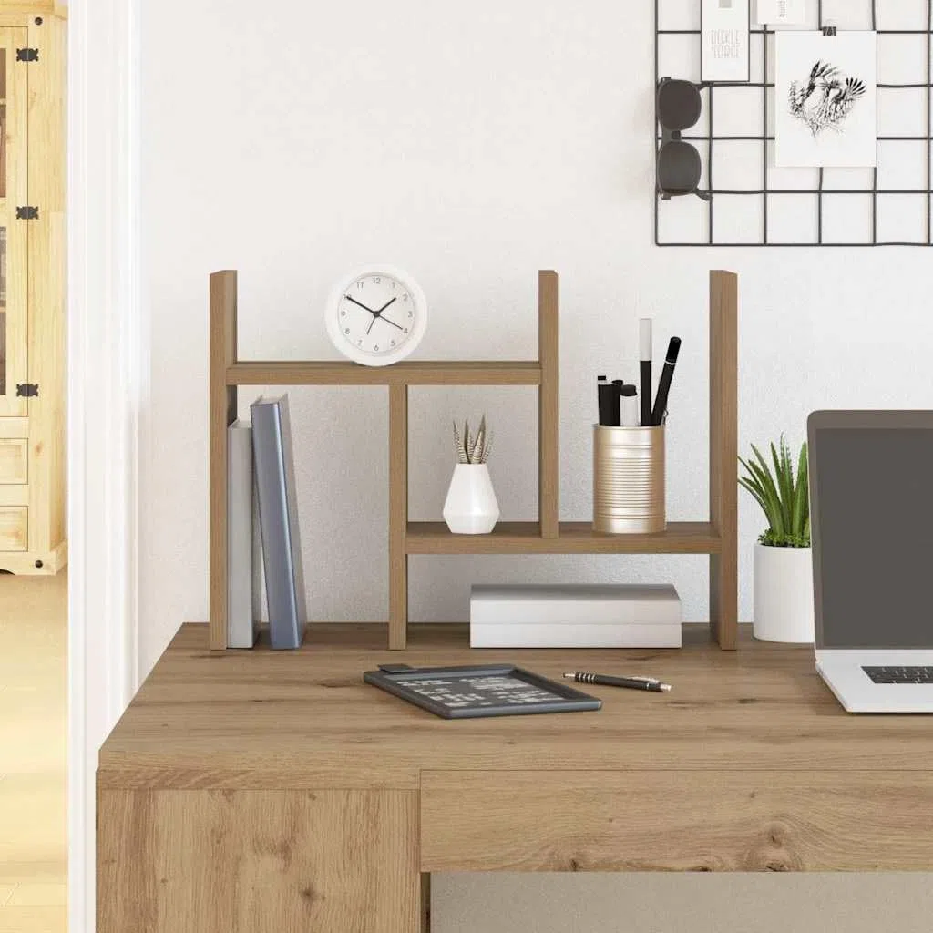 Organizador de escritorio de madera de roble Artisan, 50 x 15,5 x 35,5 cm, estante con compartimento, soporte para bolígrafo y cartas, orden para oficina, lugar de trabajo y oficina en casa