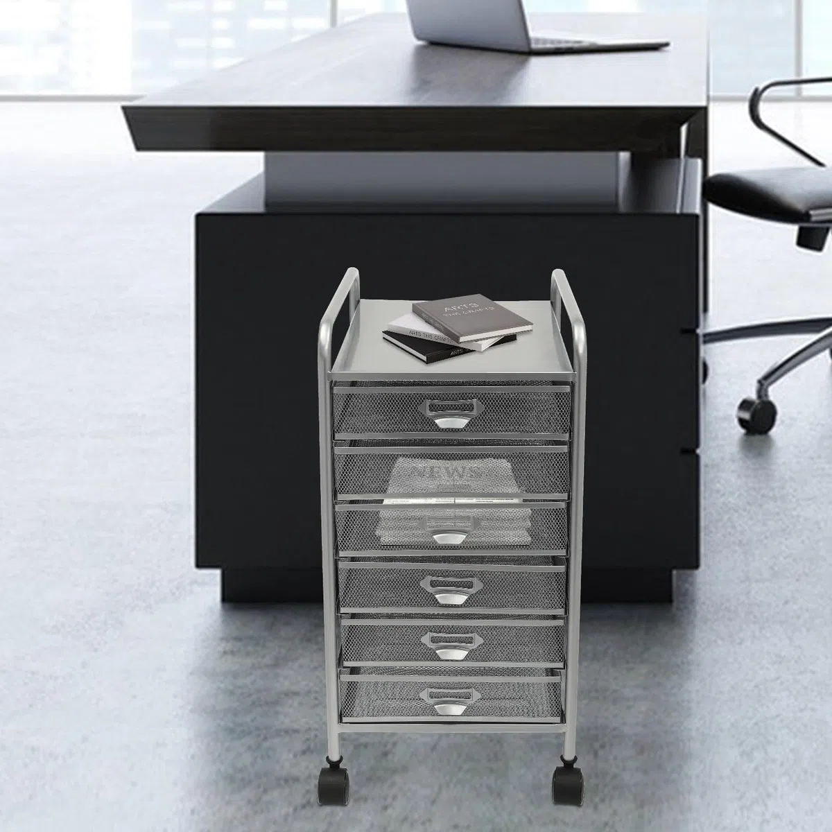 Archivador rodante con 5 o 6 cajones, Organizador de Manualidades con Ruedas, Almacenamiento Delgado para Maquillaje y Utensilios de Cocina (Plateado, 6 Niveles)