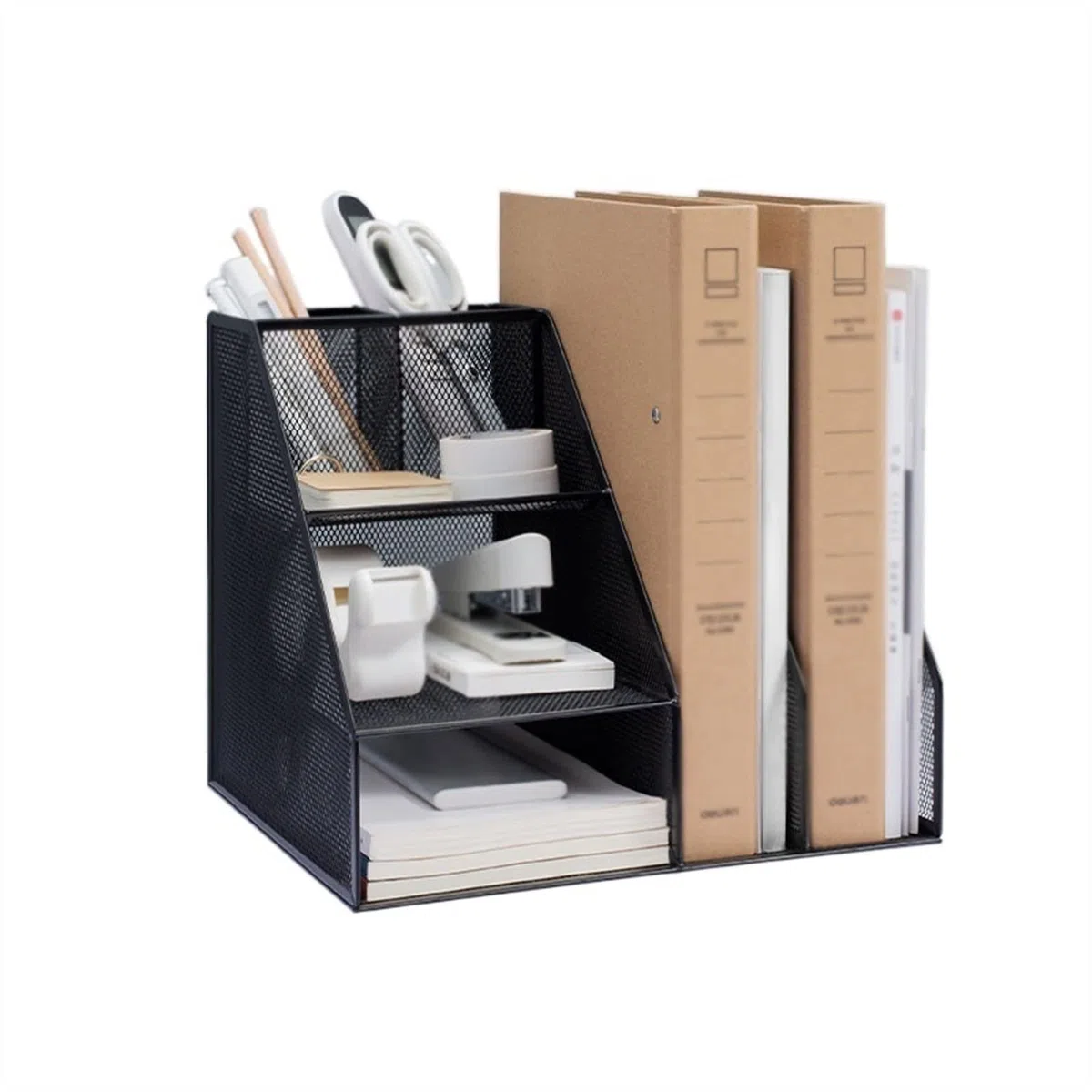 File Rack Estante de Metal, Marco de Archivos Multicapa, Ordenador de estantería de Escritorio, Organizador de Escritorio de Malla con 6 Compartimentos Office File Organizer Shelf
