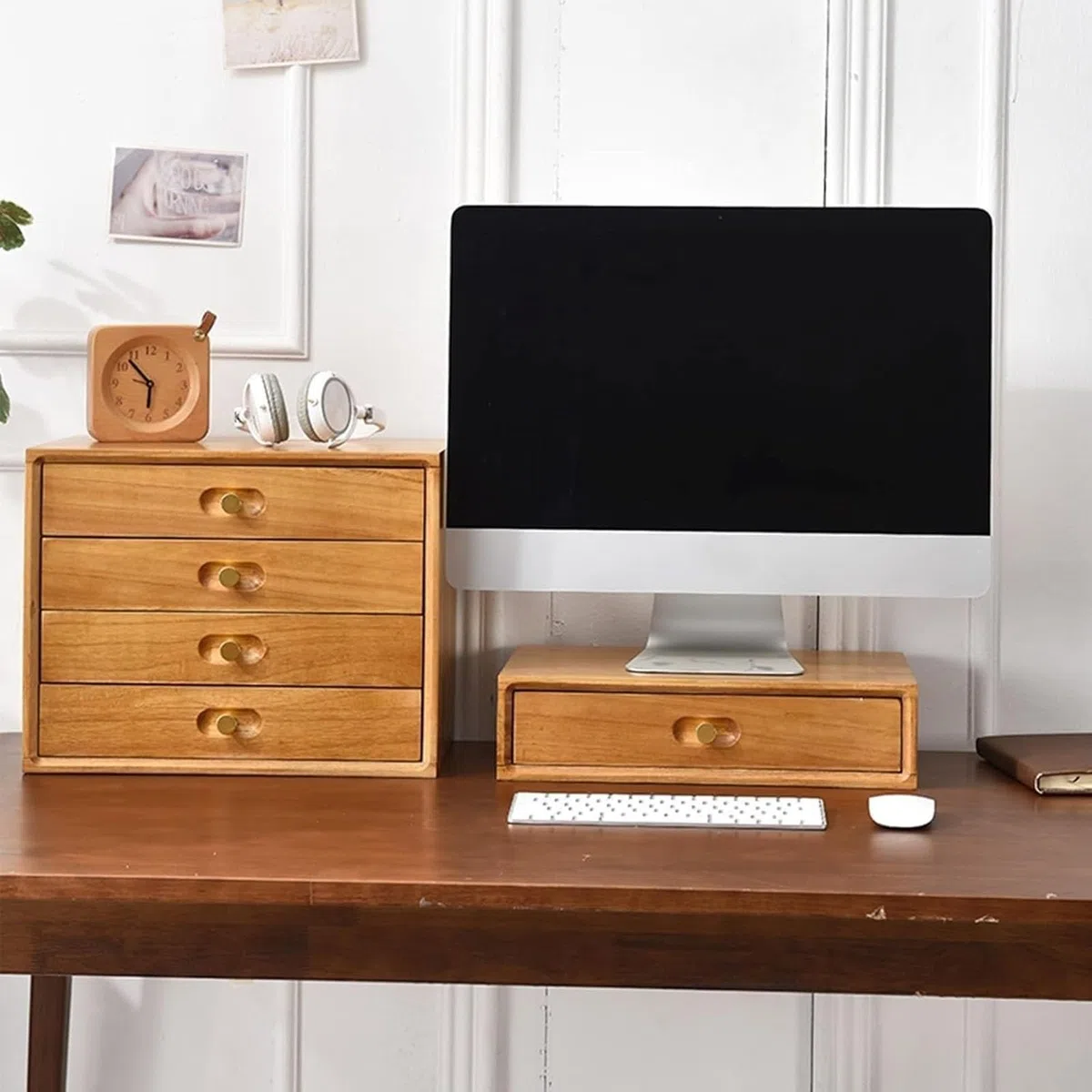 Organizador De Escritorio - Archivador Con Cajones De Madera, Estantería Multiusos Para Encimera, Para Libros, CD Y Revistas(3 layer)