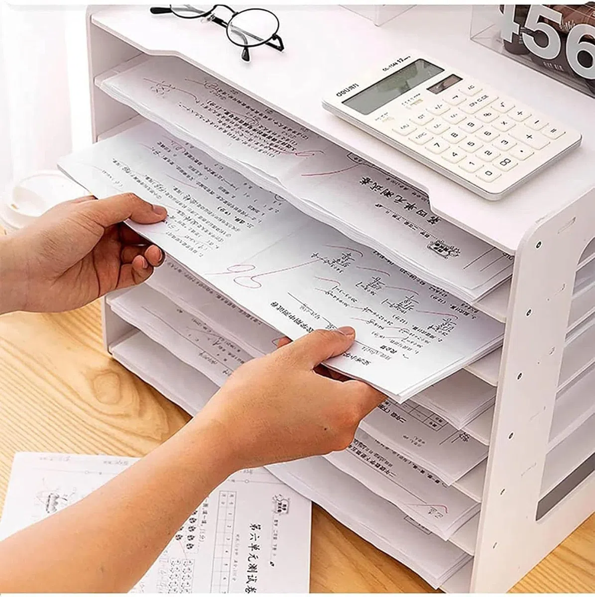 Unidad de almacenamiento de papel A3 extragrande, organizador versátil de escritorio de oficina y escuela, estante blanco y revistero para archivos, documentos y suministros de papelería
