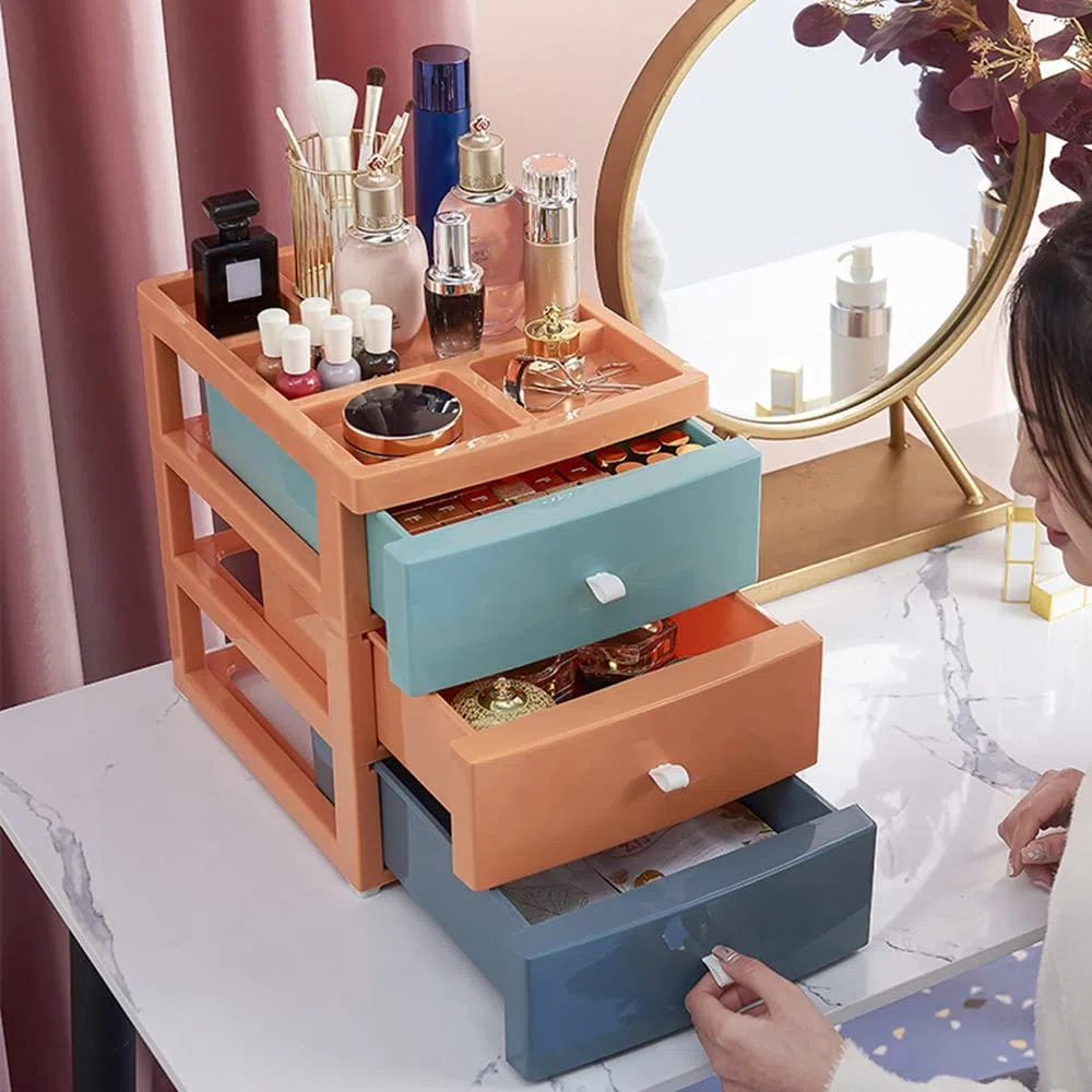 Caja de almacenamiento de escritorio con cajón, estante cosmético, oficina, estudiante, escritorio, organizar, almacenamiento pequeño, cuatro pisos