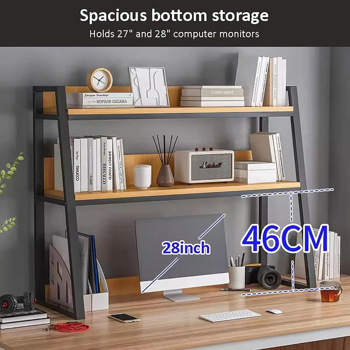 Estante Librería De Sobremesa - Organizador De Escritorio, Soporte De Impresora De Madera Y Metal Suministros De Oficina Organizadores Y Accesorios Estante De Exhibición De Almacenamiento(A,55X32X90CM
