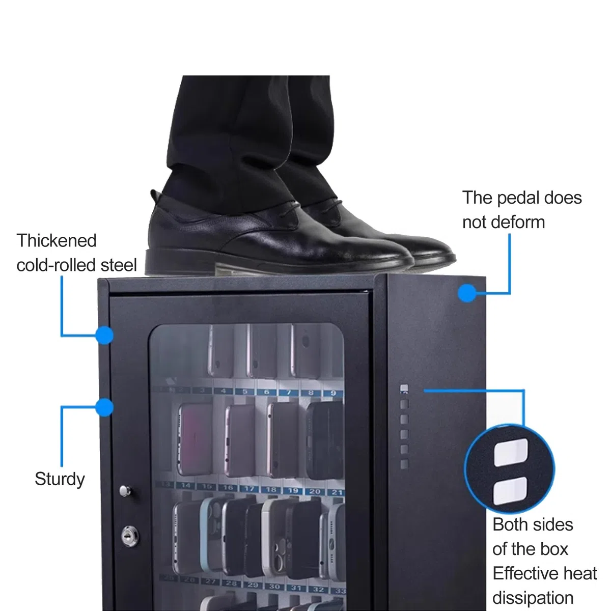 Casillero de Acero Inoxidable para teléfonos móviles, montado en la Pared, para aulas. Caja de Almacenamiento con 36 Ranuras. Soporte Duradero para teléfonos móviles. Solución Segura y Organ