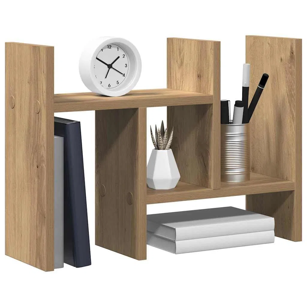 Organizador de escritorio de madera de roble Artisan, 50 x 15,5 x 35,5 cm, estante con compartimento, soporte para bolígrafo y cartas, orden para oficina, lugar de trabajo y oficina en casa