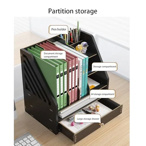 Organizador de escritorio de madera con cajones y compartimentos para papelería de oficina, documentos y solución de almacenamiento de archivos