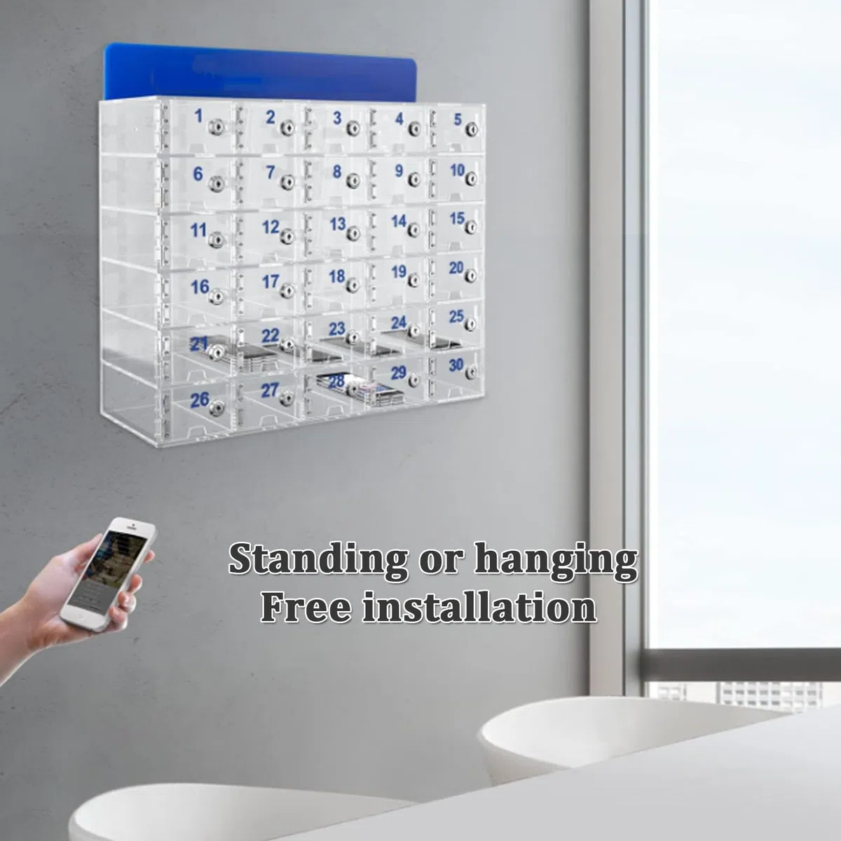 Cargador de teléfono Transparente, Caja de Seguridad para escuelas, Almacenamiento de Escritorio y Pared con cerraduras, Ideal para aulas y oficinas (60 Dispositivos)