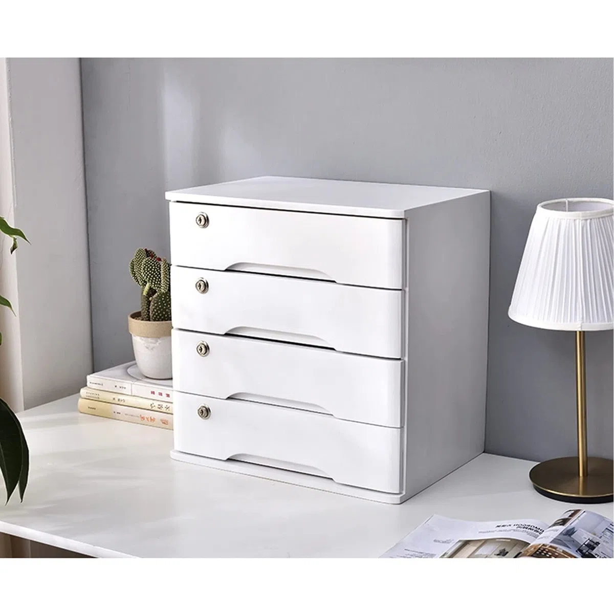 Organizadores de escritorio de madera maciza: caja de almacenamiento de escritorio de madera con cajones con cerradura, suministros de oficina A4/organizador de archivos de recibos, archivador plano (