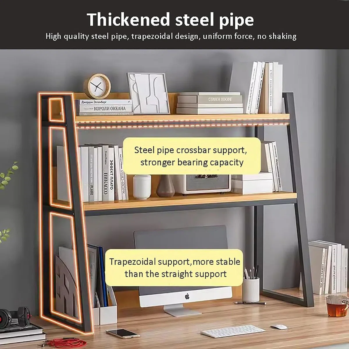 Estante Librería De Sobremesa - Organizador De Escritorio, Soporte De Impresora De Madera Y Metal Suministros De Oficina Organizadores Y Accesorios Estante De Exhibición De Almacenamiento(A,55X32X90CM