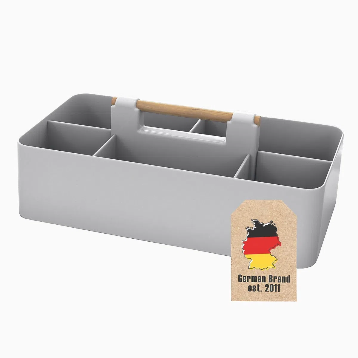 INTIRILIFE Organizador Caddy con asa en gris - 32x15.5x8 cm, Caja de transporte Cesta de almacenaje con 5 compartimentos para baño, habitación infantil, manualidades, escritorio, cosméticos