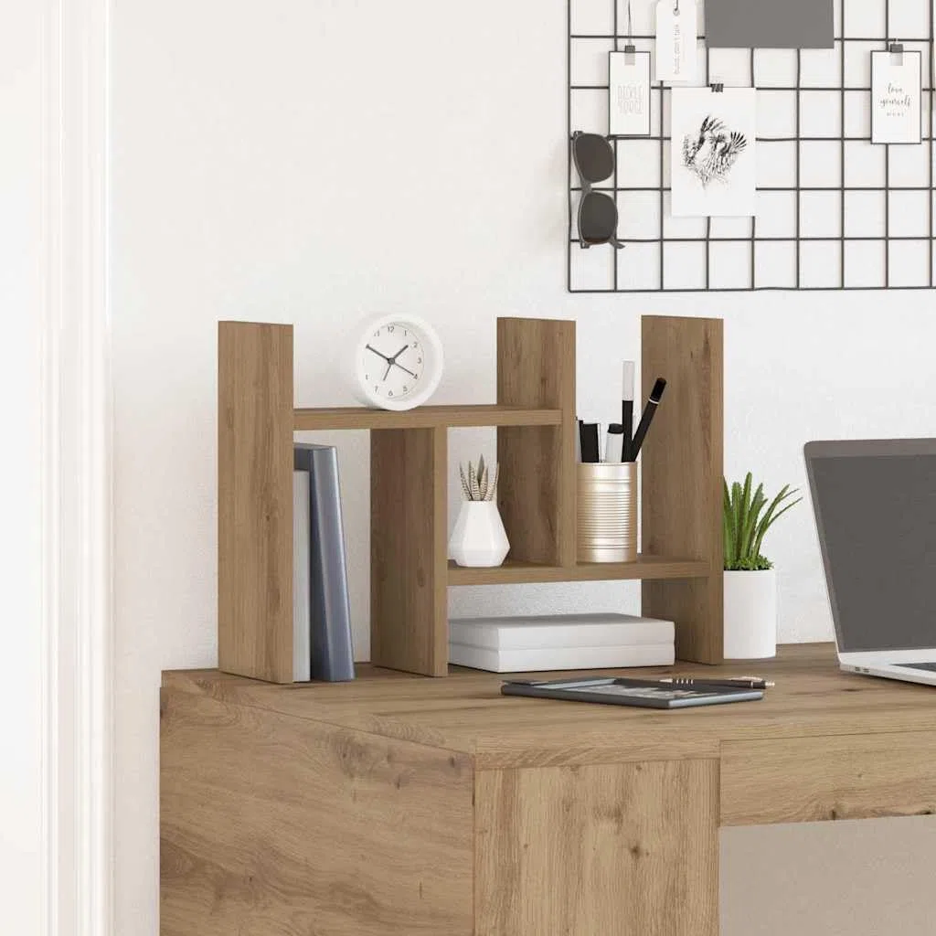Organizador de escritorio de madera de roble Artisan, 50 x 15,5 x 35,5 cm, estante con compartimento, soporte para bolígrafo y cartas, orden para oficina, lugar de trabajo y oficina en casa