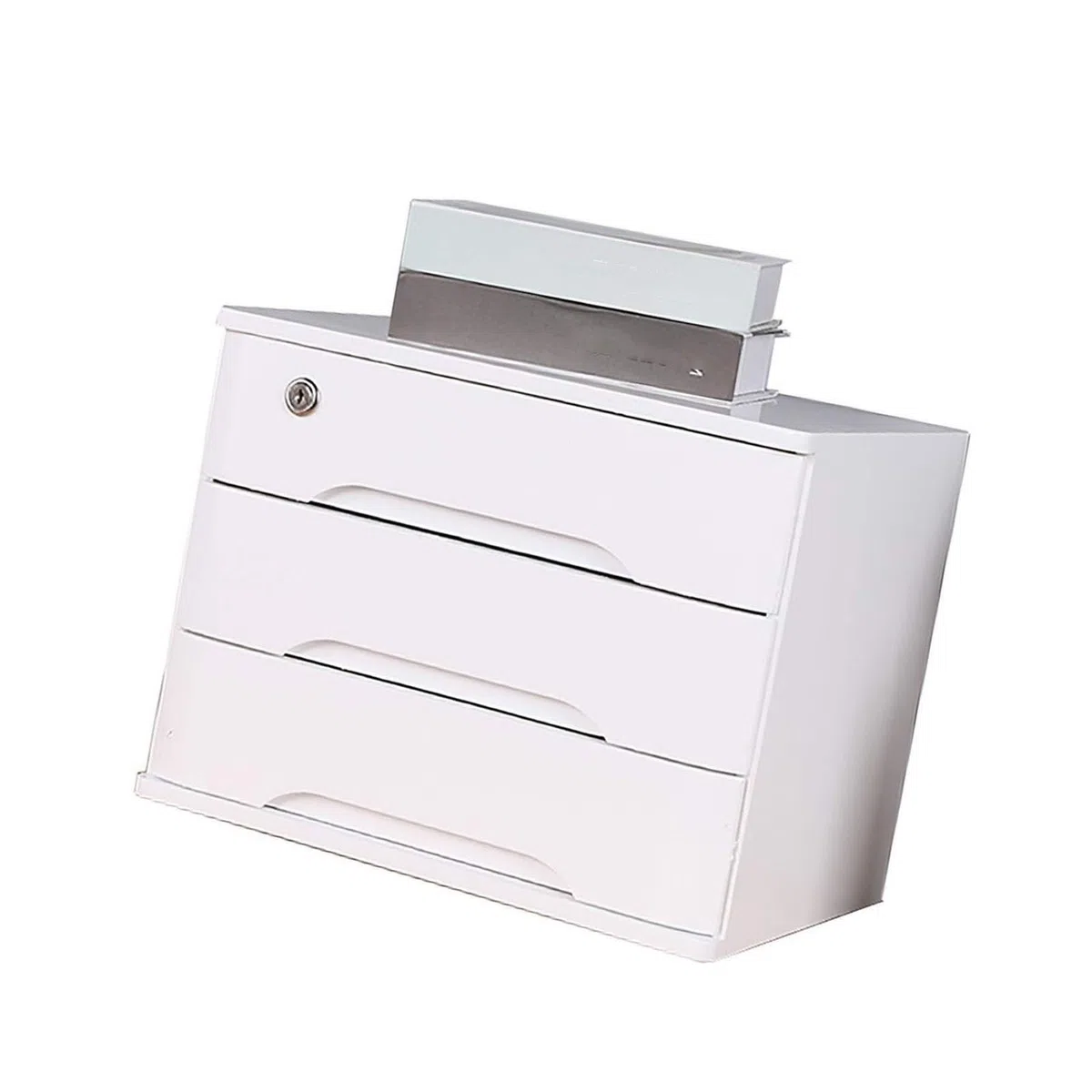 Organizador de Escritorio de Madera con Cerradura y cajones, Caja de Almacenamiento de Recibos A4 para Suministros de Oficina en casa, 4 Capas.