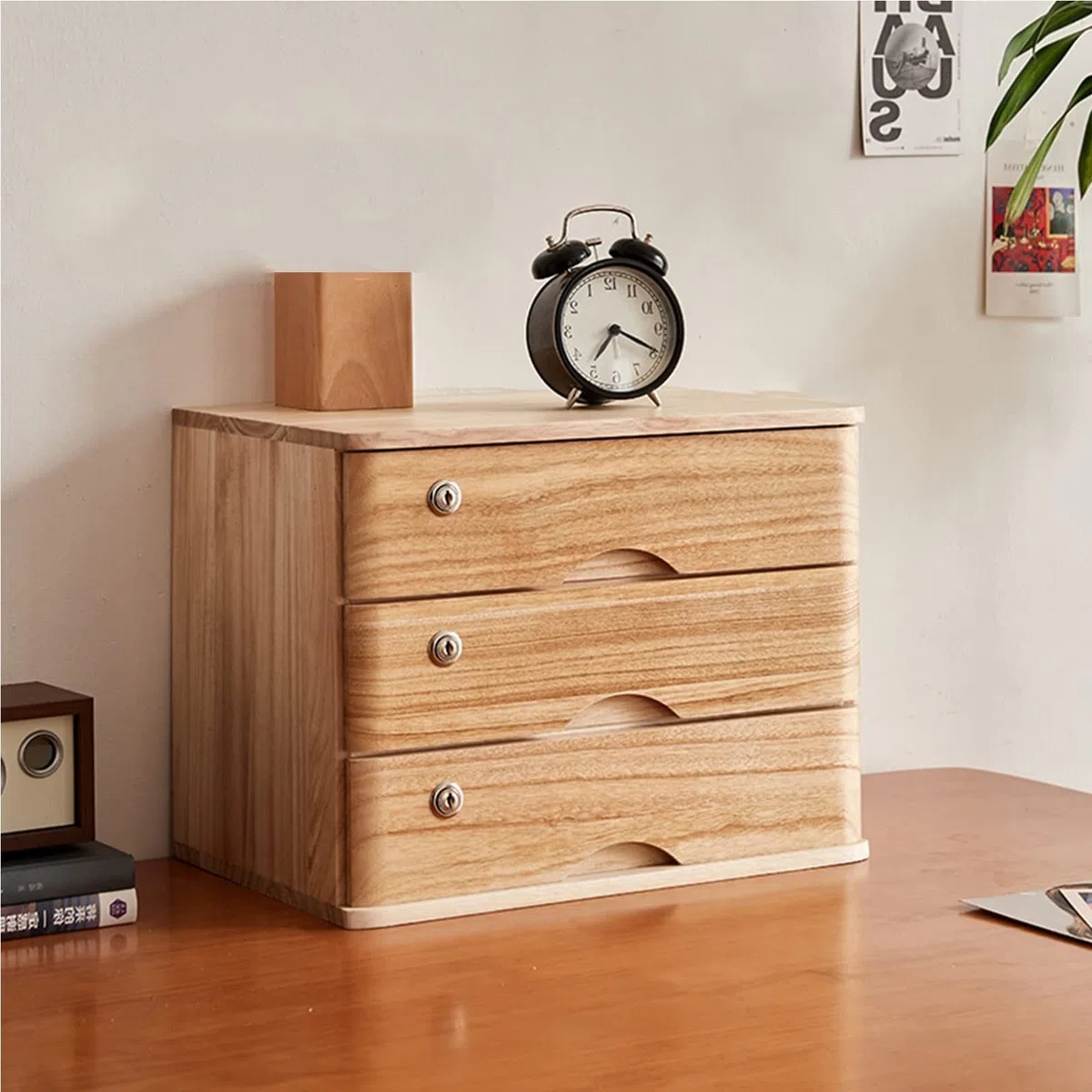 Este Organizador de Escritorio de Madera con cajones, Caja de Almacenamiento de artículos de Oficina y hogar, Armario de sobremesa, estantes de encimera para Maquillaje y Archivos.