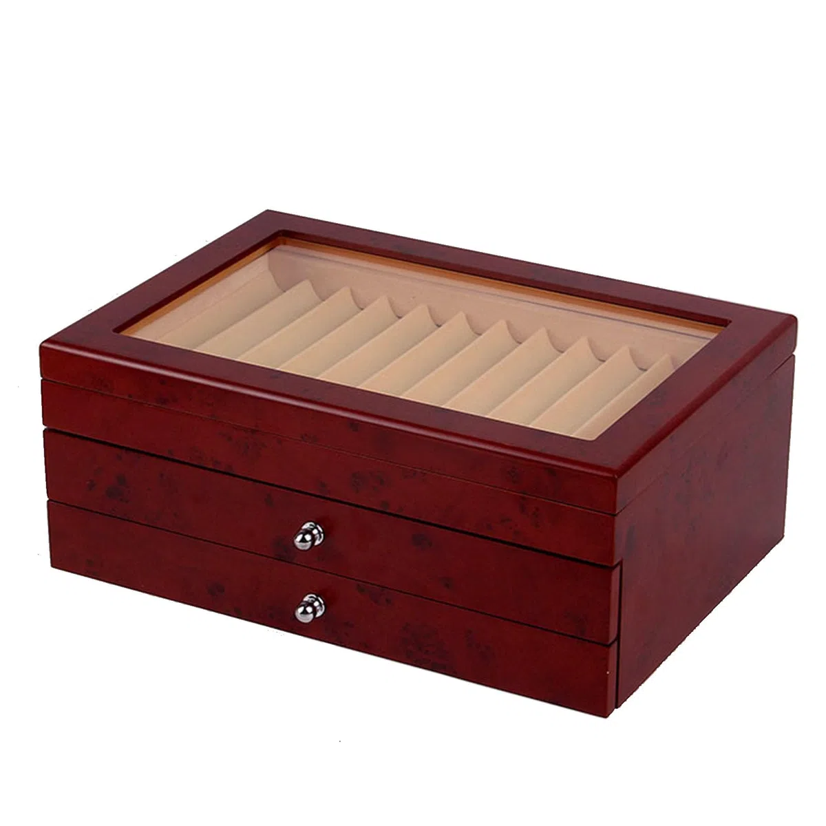 Caja expositora de madera para bolígrafos, estuche organizador grande con cajón y ventana de cristal, solución de almacenamiento perfecta para bolígrafos coleccionables, gran regalo para hombres