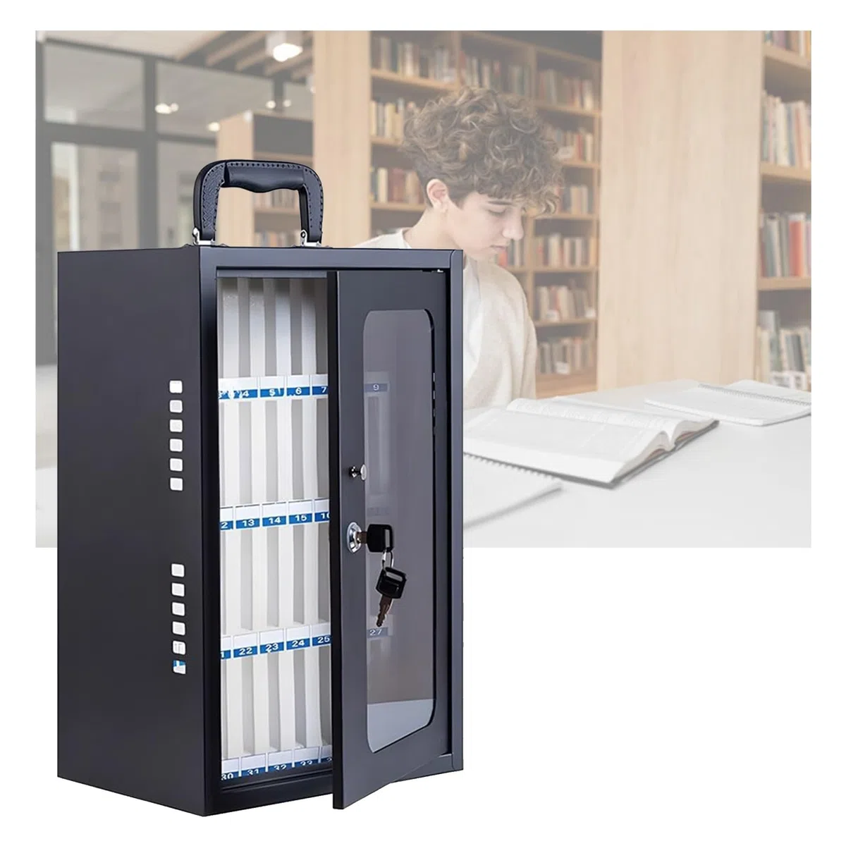 Casillero de Acero Inoxidable para teléfonos móviles, montado en la Pared, para aulas. Caja de Almacenamiento con 36 Ranuras. Soporte Duradero para teléfonos móviles. Solución Segura y Organ