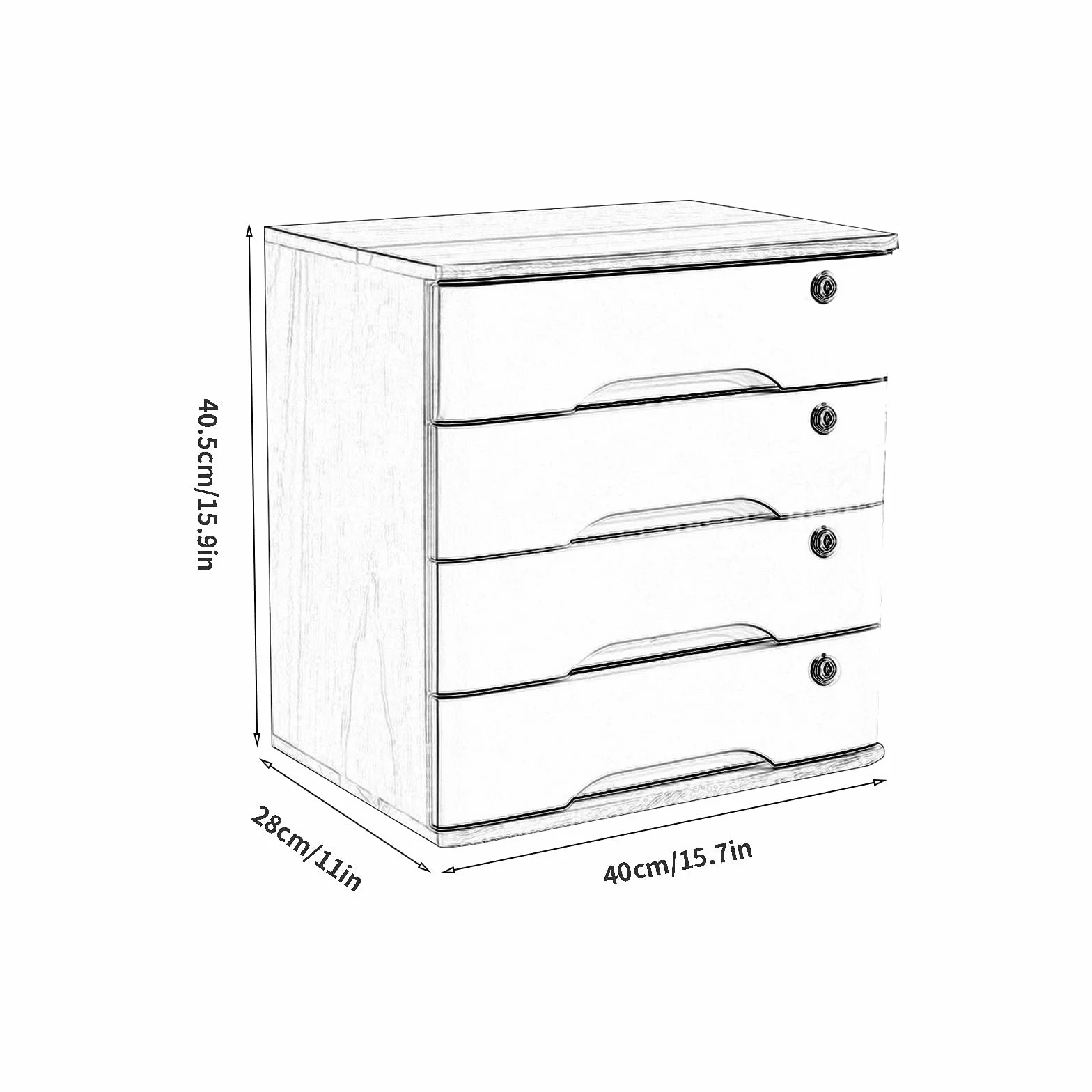 Organizadores de escritorio de madera maciza: caja de almacenamiento de escritorio de madera con cajones con cerradura, suministros de oficina A4/organizador de archivos de recibos, archivador plano (