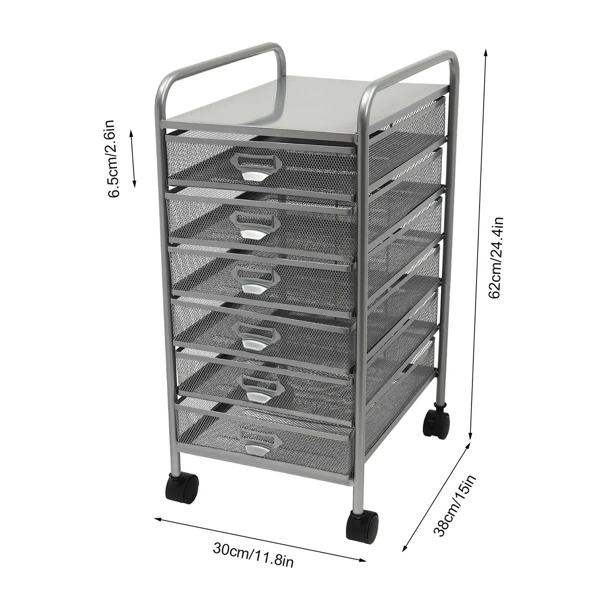 Archivador rodante con 5 o 6 cajones, Organizador de Manualidades con Ruedas, Almacenamiento Delgado para Maquillaje y Utensilios de Cocina (Plateado, 6 Niveles)