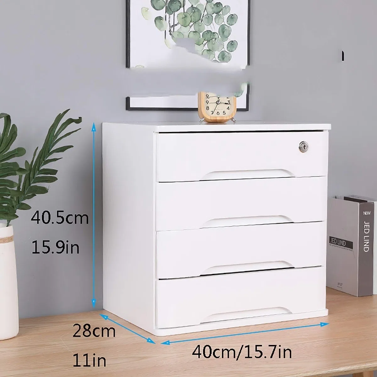 Organizador de Escritorio de Madera con Cerradura y cajones, Caja de Almacenamiento de Recibos A4 para Suministros de Oficina en casa, 4 Capas.