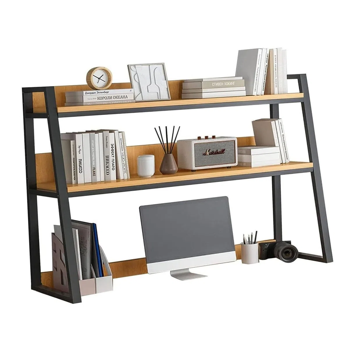 Estante Librería De Sobremesa - Organizador De Escritorio, Soporte De Impresora De Madera Y Metal Suministros De Oficina Organizadores Y Accesorios Estante De Exhibición De Almacenamiento(A,55X32X90CM