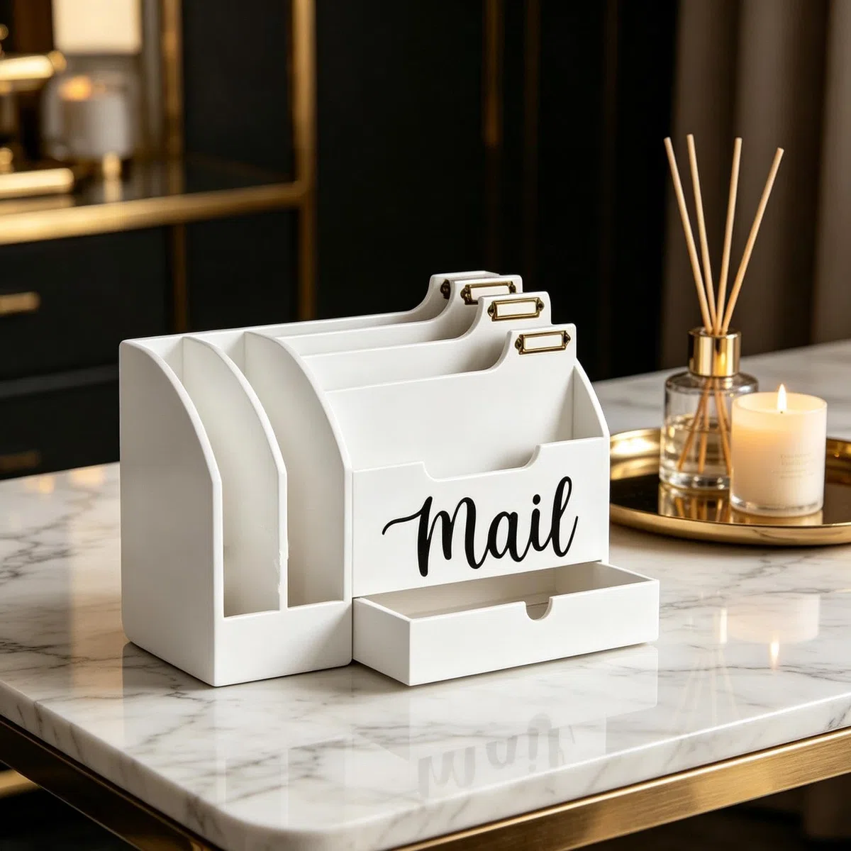 Organizador de de Escritorio con Múltiples Compartimentos, Soporte de Cartas de Madera, Cajón Clasificador de Archivos para Una Organización Ef, Blanco